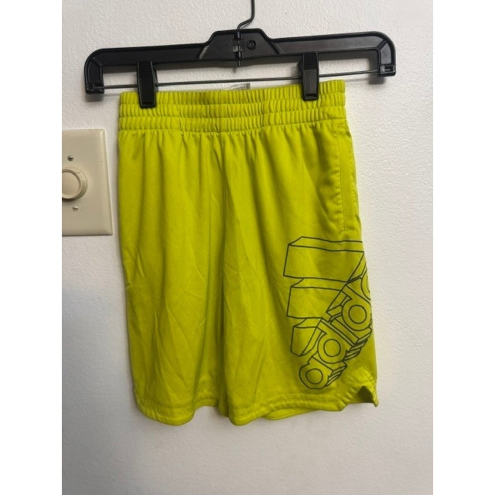 Adidas Boys Aeroready Athletic Shorts Lime Green Neon Size 8 Logo Gym Sport (F)